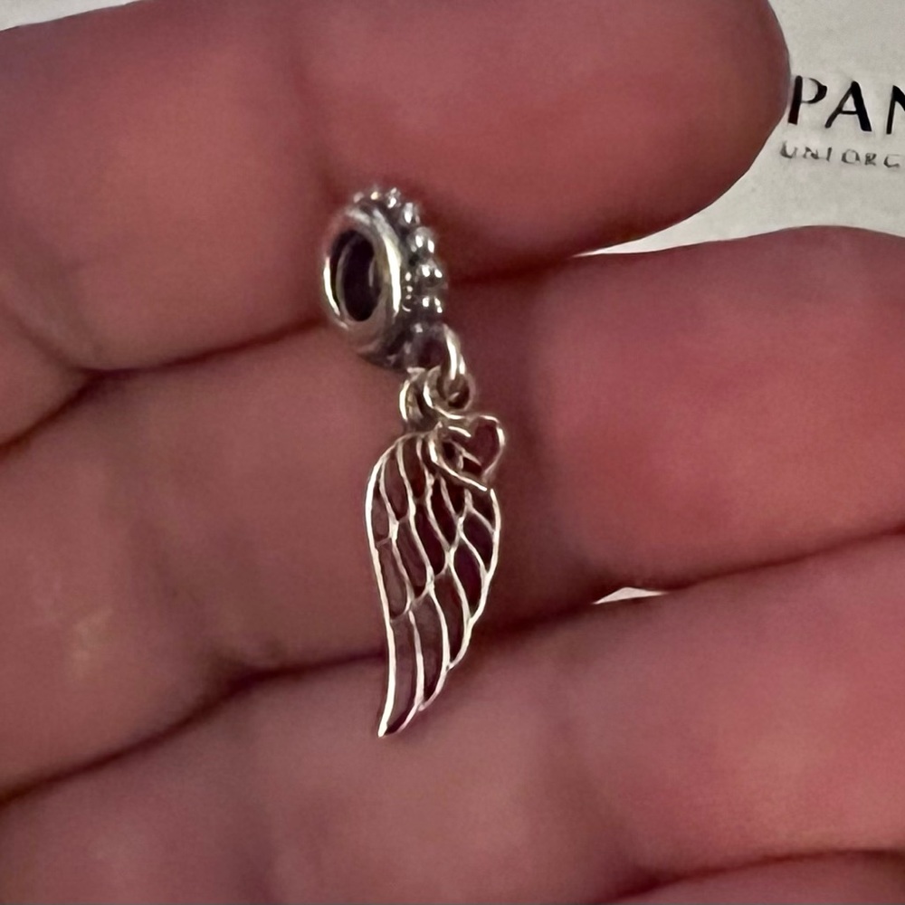 Pandora 14kt gold & silver wing and heart bracelet charm